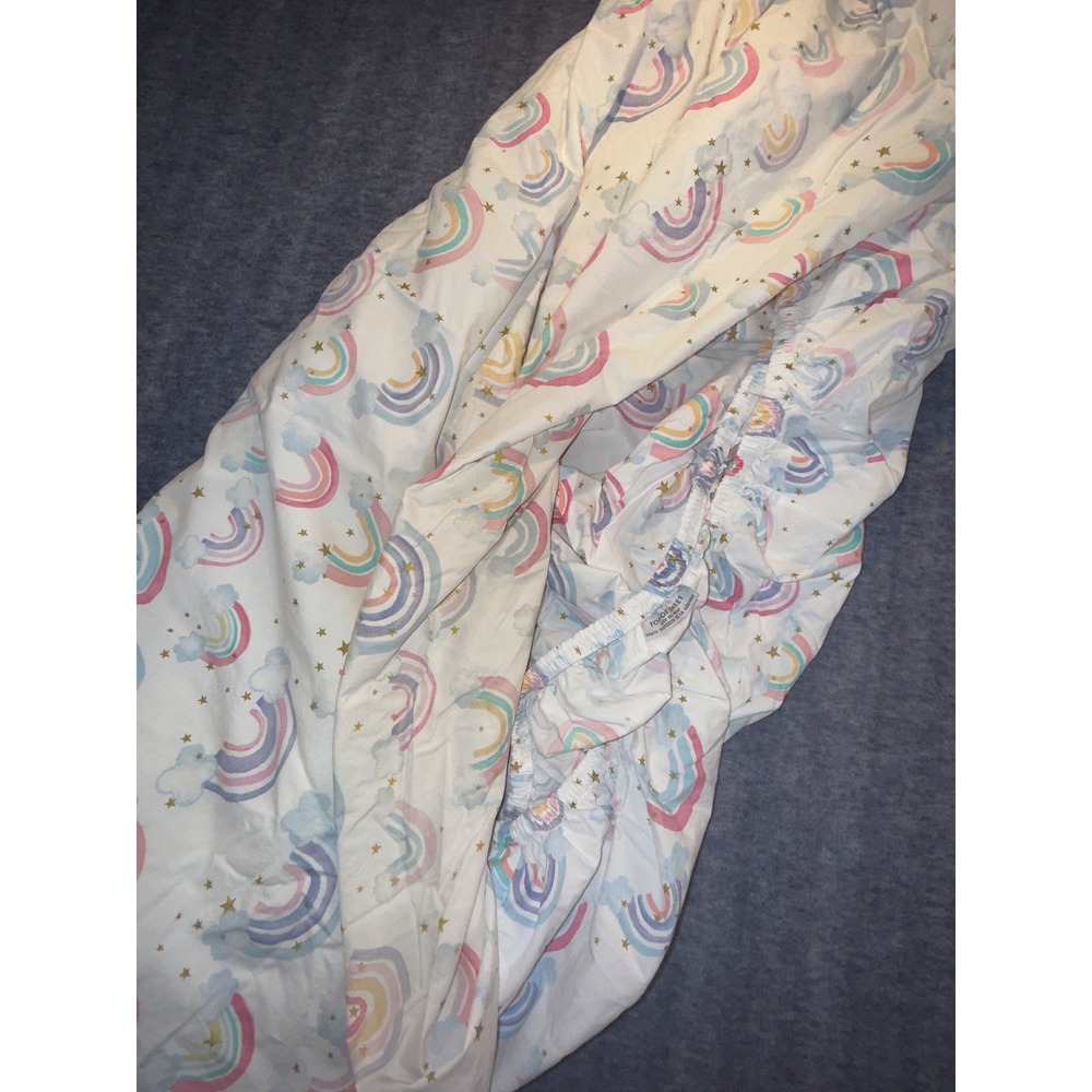 Pottery Barn Kids Rainbow Hearts Twin Sheet Set Organic Cotton White Pastel - Picture 5 of 7